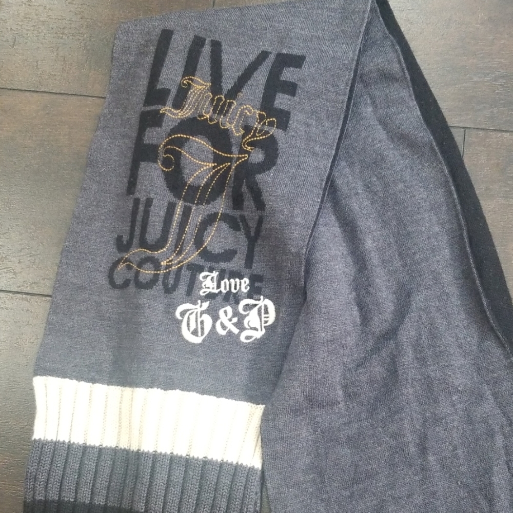 Juicy Couture gray live for juicy scarf worn 1x Y2k